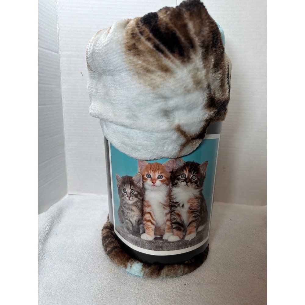 NEW Big Lots‎ Superweight Plush Throw Blanket Kitten Print 50x60 Brown White